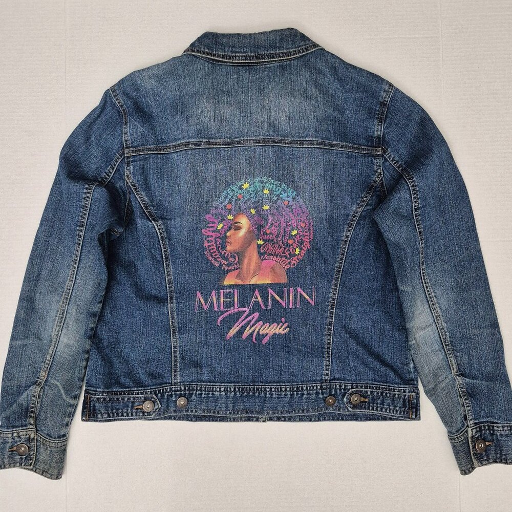 Style & Co Denim Jean Printed Jacket Size Large MELANIN MAGIC - Pre-owned